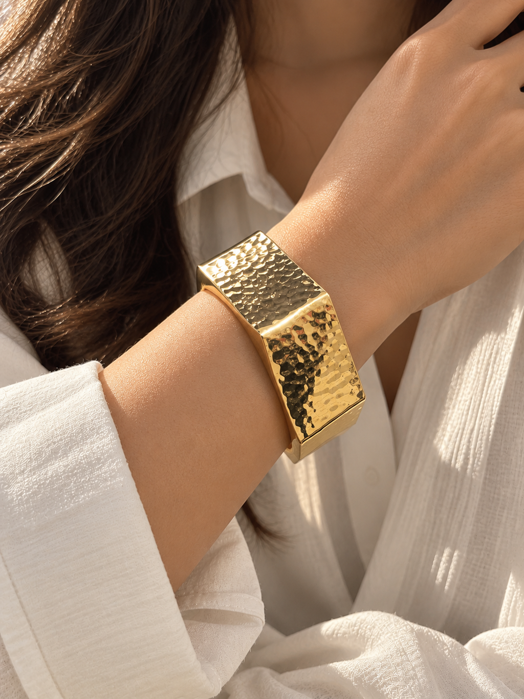 Hammered Gold Geometric Bangle trial