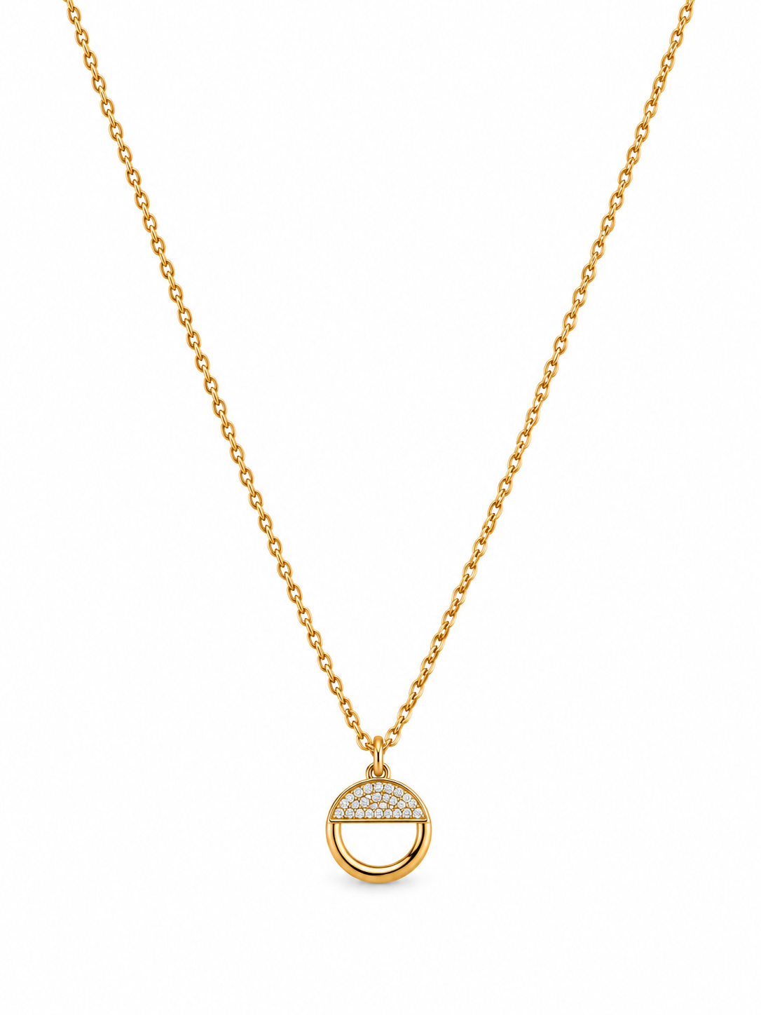Gold Pave Pendant Necklace on flat background 