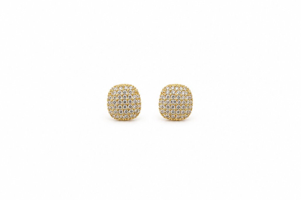 Pave Gold Cushion Stud Earrings
