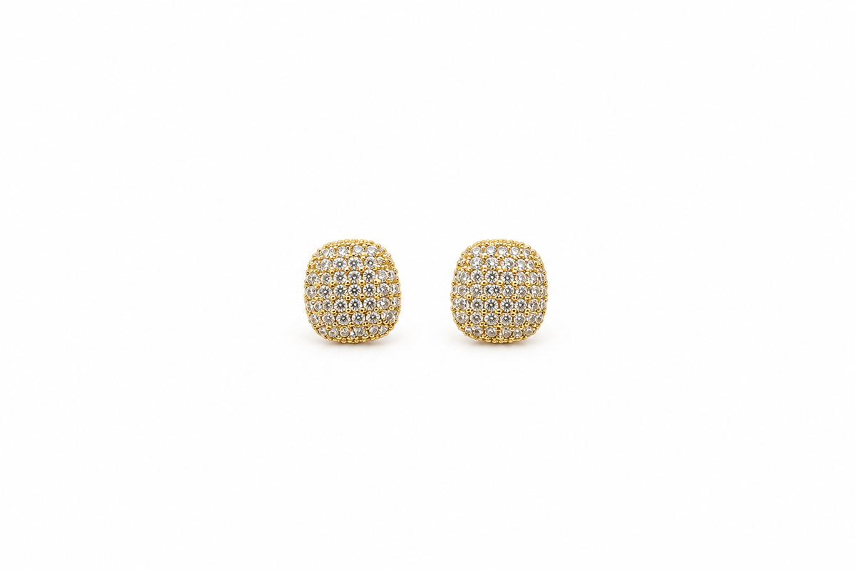 Pave Gold Cushion Stud Earrings
