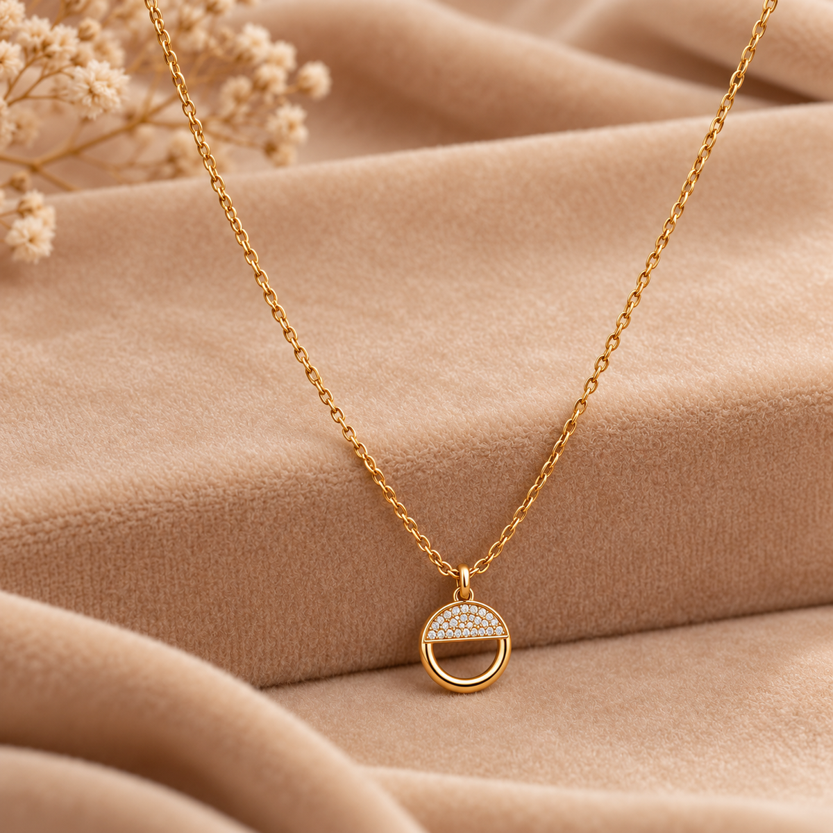 Gold Pave Pendant Necklace on velvet